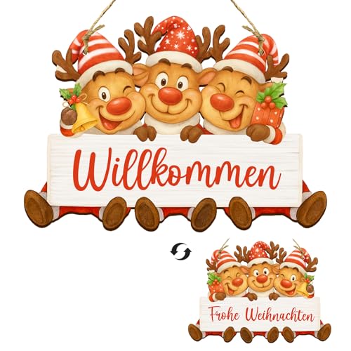 Frohe Weihnachten Anhänger Willkommen Schild aus Holz, Weihnachtsdeko...