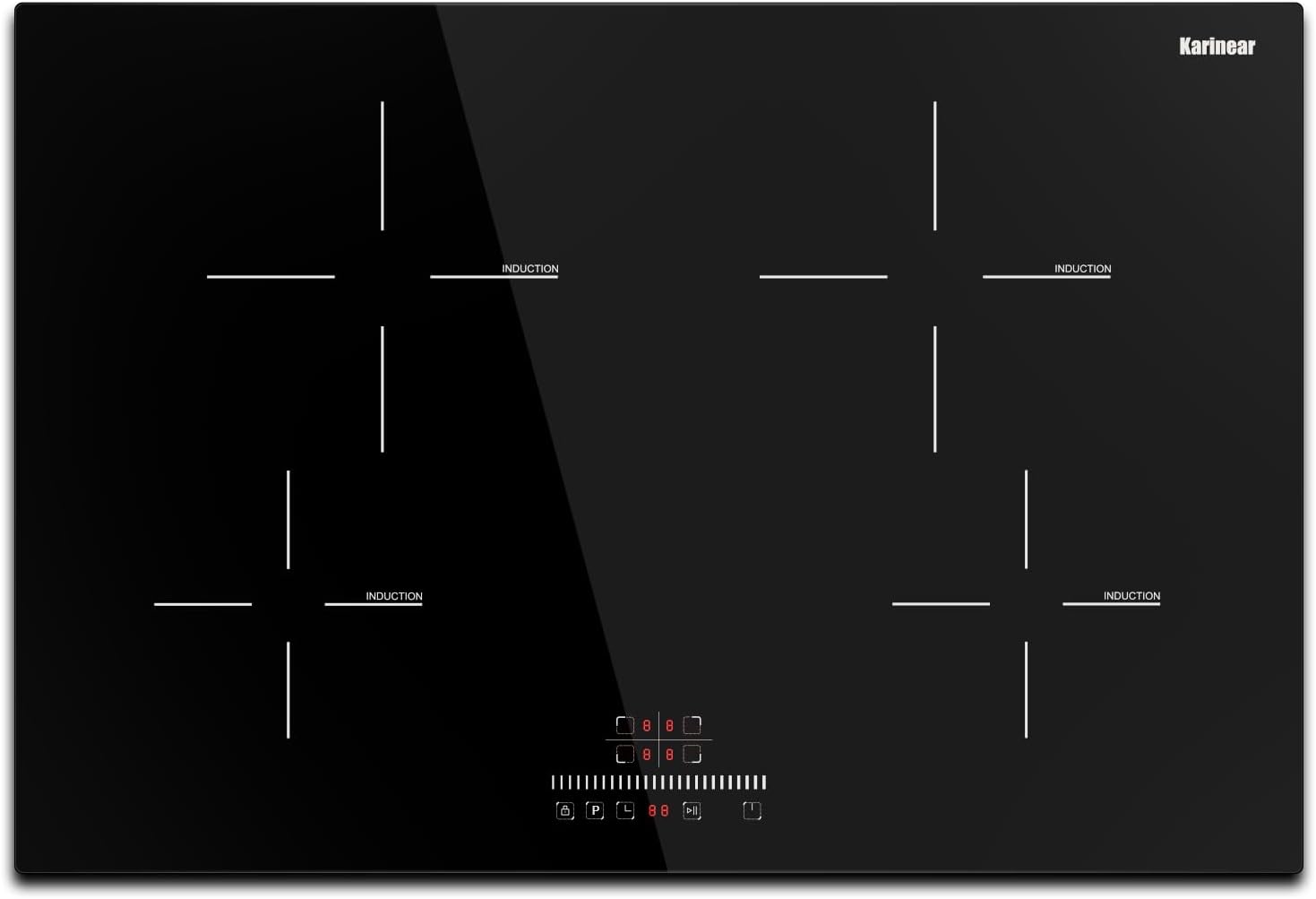 Karinear Induction Cooktop 30 inch, 4 Burners Electric Cooktop With Touch Control, 9 Power Level Drop-in Glass Cooker, Child Safety Lock & Timer, 7200w, 220~240v, No Plug