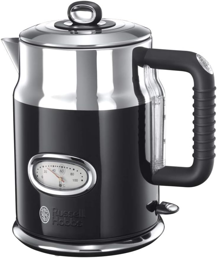 Russell Hobbs Wasserkocher [1,7l, 2400W] Retro Schwarz & polierter