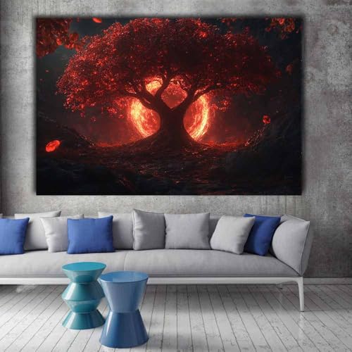 Art decoration maison arbre de vie rouge pour raviver un mur blanc vide
