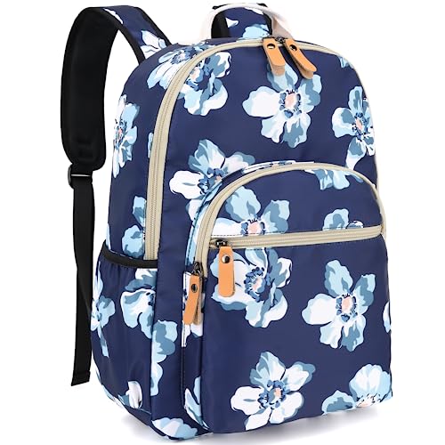 Image of Leaper Water-resistant Floral Laptop Backpack Women Travel Daypack Floral Blue