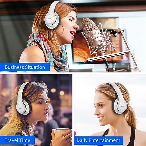 Image of Uliptz Wireless Bluetooth Headphones, 65H Playtime, 6 EQ Sound Modes, HiFi Stereo Over Ear Headphone with Microphone, Foldable Lightweight Bluetooth 5.3 Headphones (Silver)