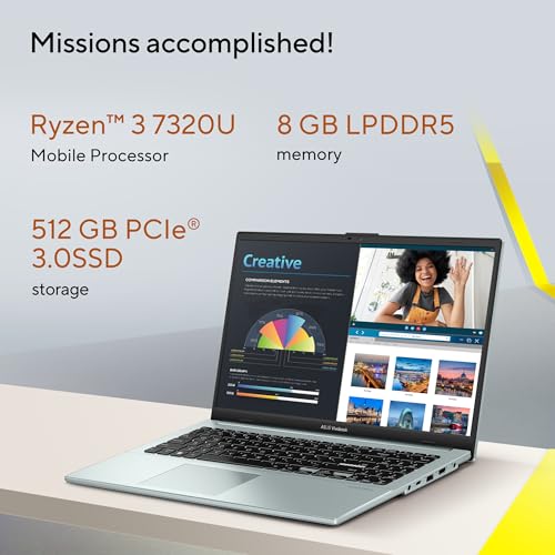 ASUS Vivobook Go 15 Thin & Light Laptop, 15.6” Full HD Display, AMD Ryzen 3 7320U Processor, 8GB RAM, 512 GB SSD, Windows 11 Home, Green Gray, E1504FA-AS31-CA - Image 6