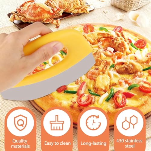 Image of NILKANTH Premium Stainless Steel Pizza Cutter, Sandwich Cutter & Food Chopper | Sharp Rocker Blade Pizza Knife | Non-Slip Grip Handle with Protective Sheath | Dishwasher Safe (Yellow)