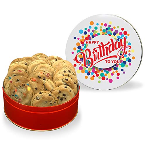 Fresh Beginnings Festive Birthday Cookie Tin  Fresh Baked Gourmet Cookies  Choose 20 or 40 Cookies  Birthday Gift Idea (Baker's Choice Cookie Combo, Regular (20 Cookies))