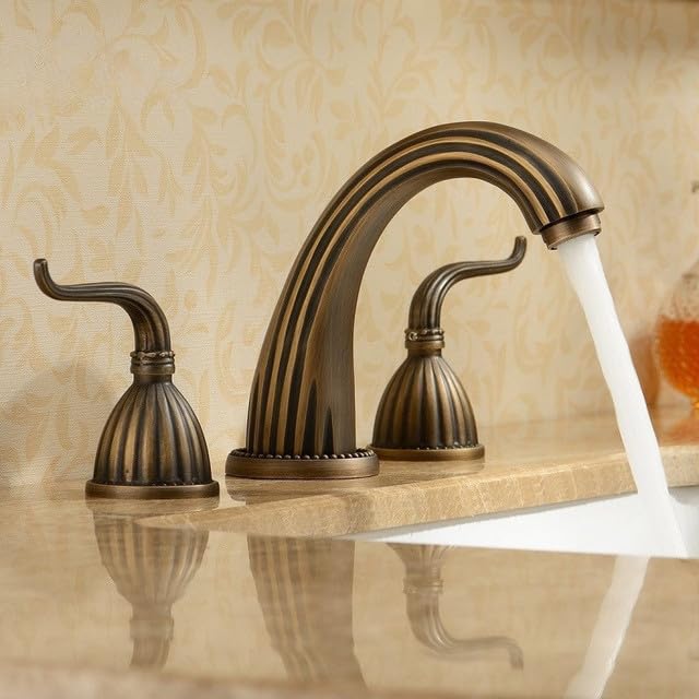 Robinet de lavabo de salle de bain dorée avec mélangeur 3 pièces rétro en laiton