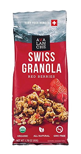 Avalanche Organic Red Berries Swiss Granola, 1.76 Ounce Bag (Pack of 6) Organic, Non-GMO, All Natural, Kosher, Portable Packet of Granola, Convenient Size Snack On The Go, Can Pour in Milk or Yogurt