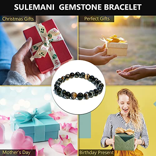 Image of ANAYA AGATE Healing Crystal Bracelet for Women and Men - 8mm Round Beaded Bracelet for Men and Women - Unisex Stretchy Gemstone Bracelet for Healing and Protection