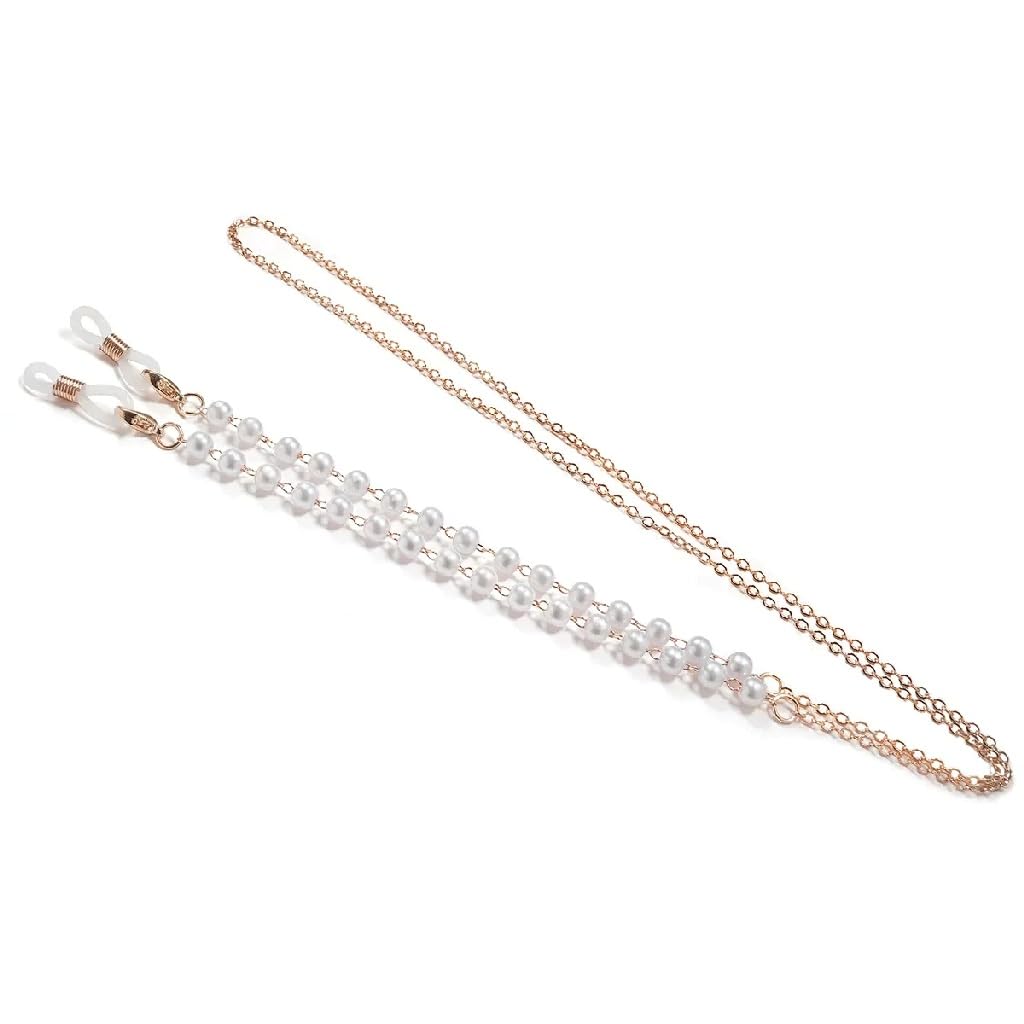 Cadena de Perlas for Gafas, Cuerda Colgante, Cuerda for Gafas, Cadena Colgante, decoración Antideslizante(Rose Gold)