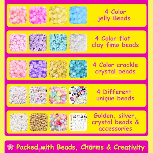 Image of Craftinger Multi Beads for Jewellery Making Kit, Colorful Beads Set for Kids DIY Craft Bracelet Necklace Making, Activity Games for Girls Age 6-12 Years Old