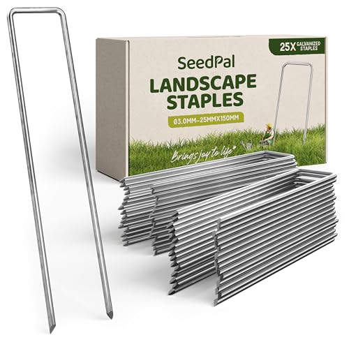 SeedPal Garden Pegs Stakes Made of Anti-Rust Steel (25 Pieces) - Strong Ground Pegs for Membrane Fence & Camping - 6 Inch Length 1 Inch Width Ø 0.12 Inch