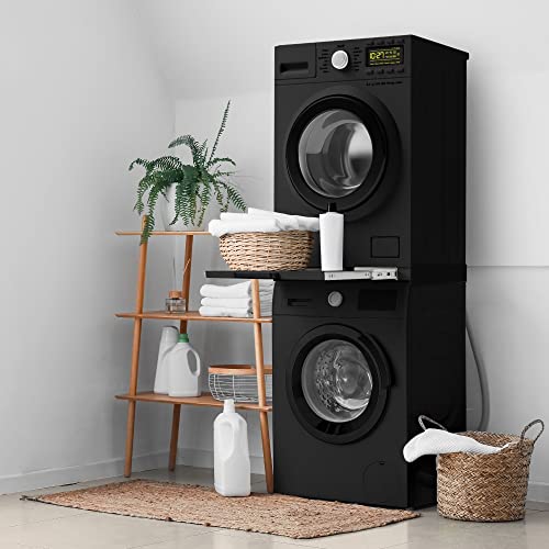 ML-Design Universeel Tussenframe met Uitschuifbare Plaat van Staal 60x60 cm Zwart Verbindingsframe voor Wasmachine en Droogkast Tussenbouwset met Uitschuifelement als Opbergruimte voor Wasmand - Afbeelding 3