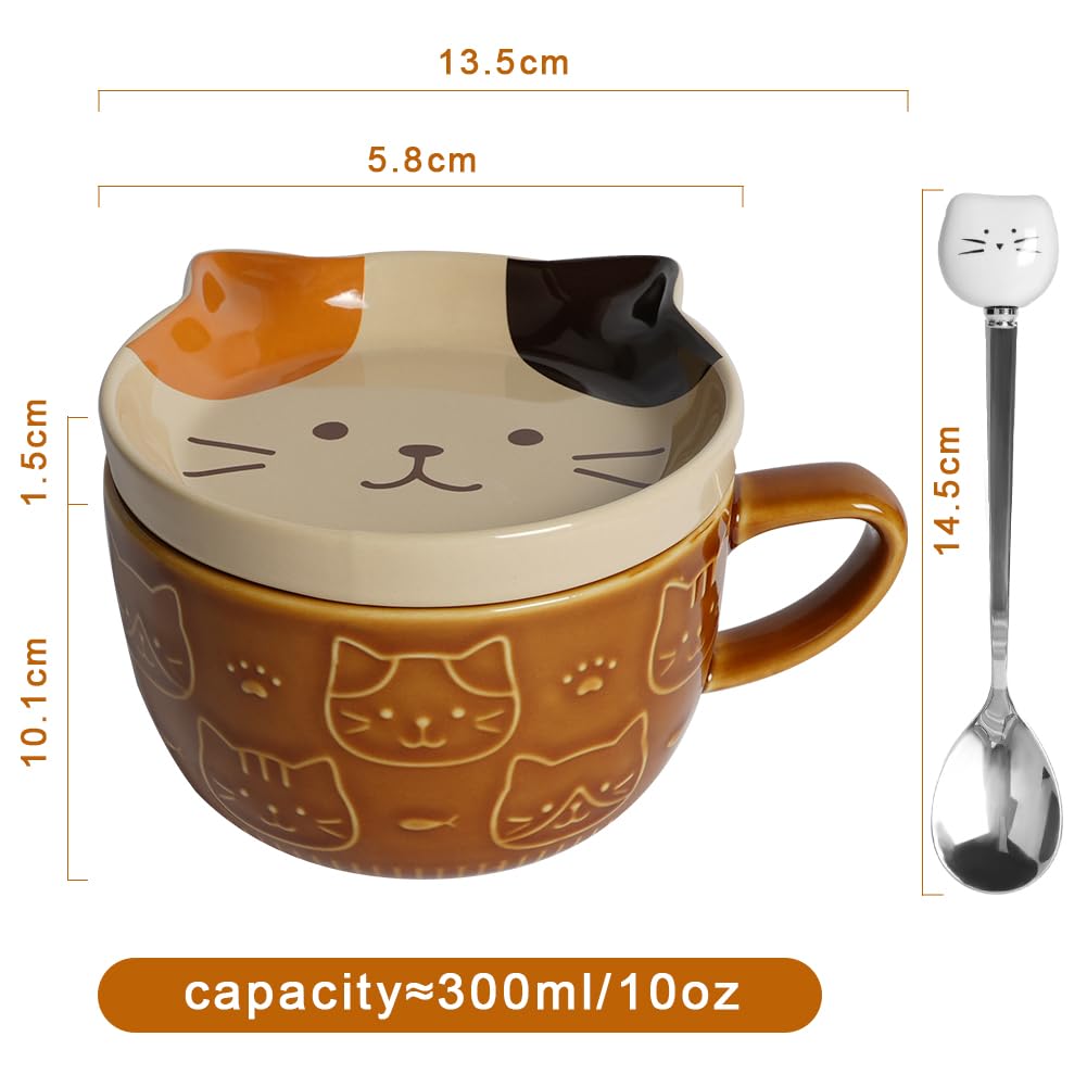 HOTUT Tazza Gatto Caffe Set Ceramica Kawaii, Set di Tazze da Caffè con Coperchi, Tazza da Tè in Ceramica Cartoon, Divertente Gatto Tazze per le Donne, Amici, Bambini, Regalo di Natale, Compleanno