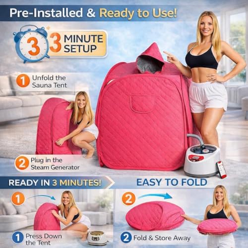 Image of Portable Sauna for Home Full Body Personal Sauna Steam at Home Spa with 2L 1000W Steam Generator, 90 Minute Timer, Remote Control (DARK PINK)