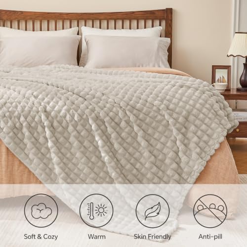 Image of BEDELITE 3D Checked Linen Fleece Throw Blanket for Couch, 50x70 Inch