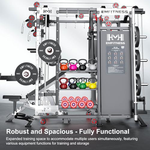 Image of Smith Machine with Weight Stacks Power Cage Squat Rack Dual Cable Crossover Machine, LAT Pull-Down All in One Home Gym Systems