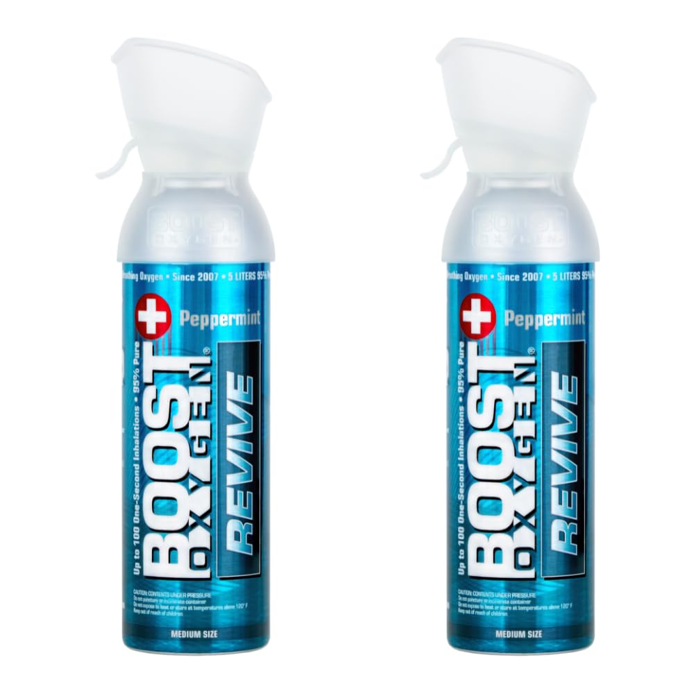 Boost Oxygen Medium Revive Peppermint Aroma 5L Canister | Respiratory Support for Aerobic Recovery, Altitude, Performance & Health (2 Pack)