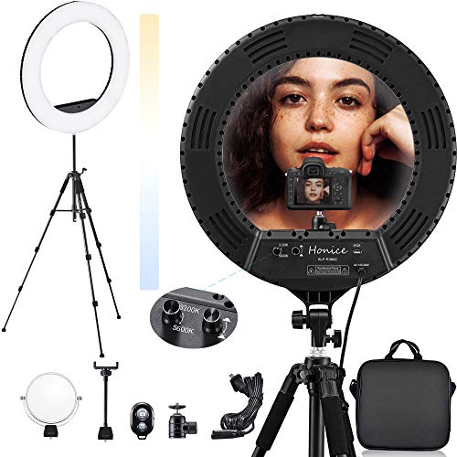 Ring Light 14 Inch Selfie Light Circle Light Kit with Tripod Stand, Dimmable 3200K- 5600K Ring Light for iPhone with Phone Holder, Lighting for Video Recording, Makeup, Live Stream, YouTube Equipment