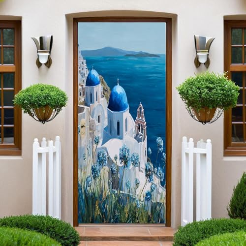 Mar del Amor Autoadhesivo Puerta Murales Pegatinas Arquitectura del castillo PVC Autoadhesivo Impermeable,para Cocina Sala de Baño Decorativos 95x215cm