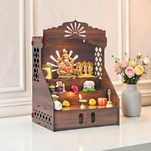 Gift Kya De Wooden Temple for Home with Storage, Step Mandir 22 x...