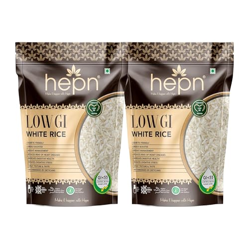 Image of hepn Low GI White Rice Pack of 2, 1.8kg, Lab Tested GI 41, Premium Low Glycemic Rice, Diabetic Friendly, No Added Sugar, Daily Rice