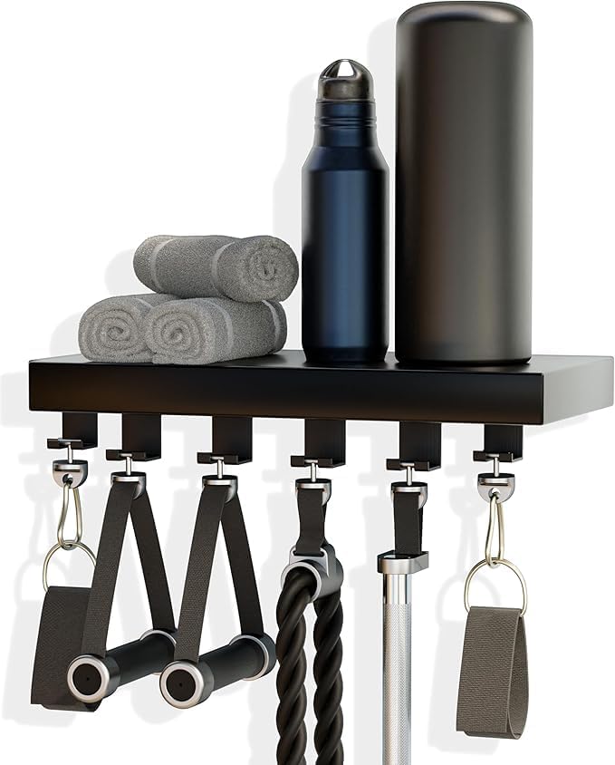 Floating Shelf Organizer Compatible with Tonal Accessories,16.9x6Home Gym Weight Wall Storage Equipment Hanger, Metal Rack Holder Wall Mount with 5 T-Lock Brackets & Hooks Hanger