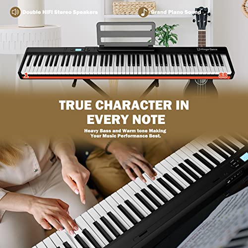 Finger Dance 88 Key Keyboard Digital Piano Full Size Upgrade Imitation Wood Texture Keyboard Grain Touch Sensitive 88 Key Semi-Weighted Keyboard With Bluetooth Midi For Beginners - Deep Black #TOP4