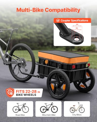 Image of VEVOR Bike Cargo Trailer, 88 /100 /160 lbs Load Capacity, Heavy-Duty Bicycle Wagon Cart, Foldable Compact Storage with Universal Hitch