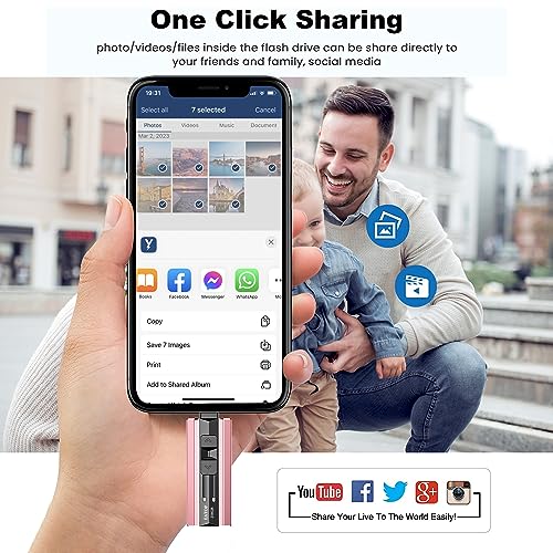 Image of EATOP 256GB Photo Stick for iPhone Flash Drive, iPhone Memory Stick Thumb Drives USB Stick External Storage Compatible with iPhone /iPad /Android /PC (Rose Gold)