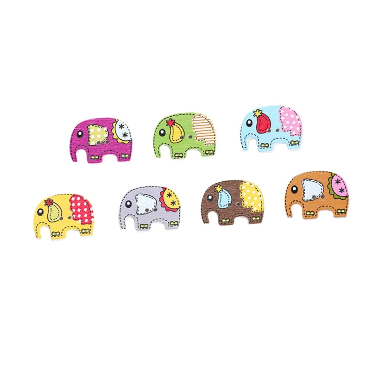 EXCEART 50Pcs Wooden Elephant Shaped 2 Holes Buttons
