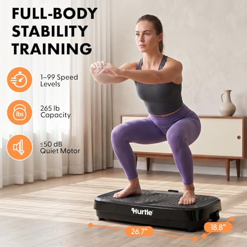 Image of Hurtle Fitness Vibration Platform Machine - Home Gym Whole Body Shaker Exercise Machine Workout Trainer Fast Weight Loss w /Resistance Bands Easy Carry Wheel Remote Adjustable Speed