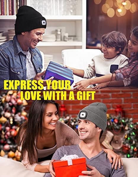 MELASA Unisex Hat with Light, USB Rechargeable Hands Free Headlamp LED Beanie, Winter Gifts for Men Dad Father Husband Him - Image 5