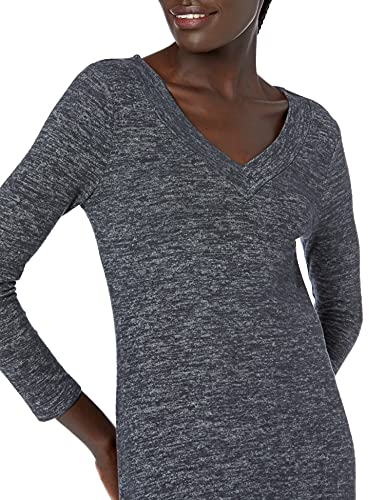 Amazon Brand - Daily Ritual Women's Cozy Knit Half-Sleeve V-Neck Dress, Black Marl, Medium - Image 4
