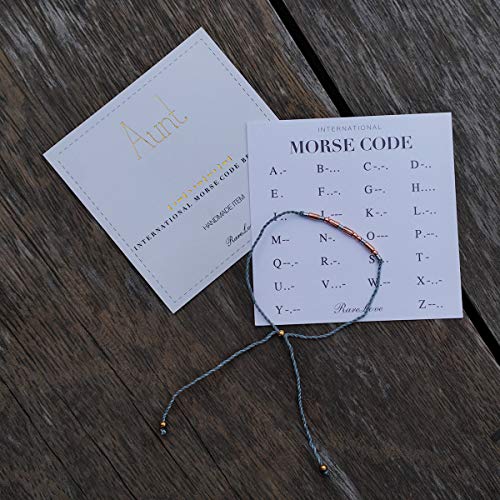 RareLove Aunt Morse Code Bracelets Best Aunt Christmas Gift Women Rose Golden Beads Grey String Bracelet4