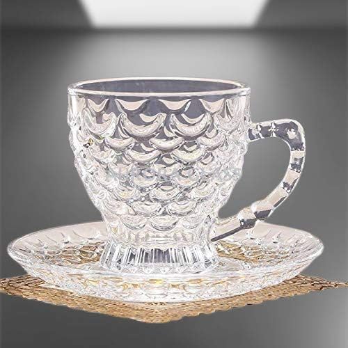 Image of Premium Classic Glass Tea Cup and Saucer - 180 ML, for Coffee, Green Tea, Herbal Tea, Lemon Tea More (6 Cup and 6 Saucer Set)
