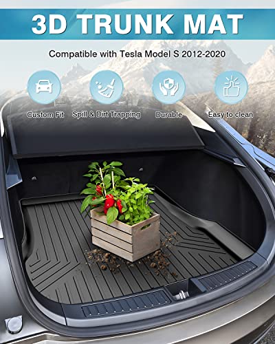 Image of Mixsuper Custom Fit Rear Cargo Liner for Tesla Model S 2012-2020 All Weather Trunk Liner Cargo Mat Black (Not Fit 2021 Tesla Model S Plaid /Long Range)