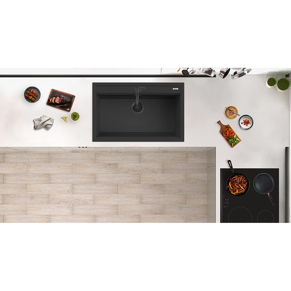Lavello Quareco incasso 1 vasca 79×51 Prime 80 Granito Nero QLP080NE