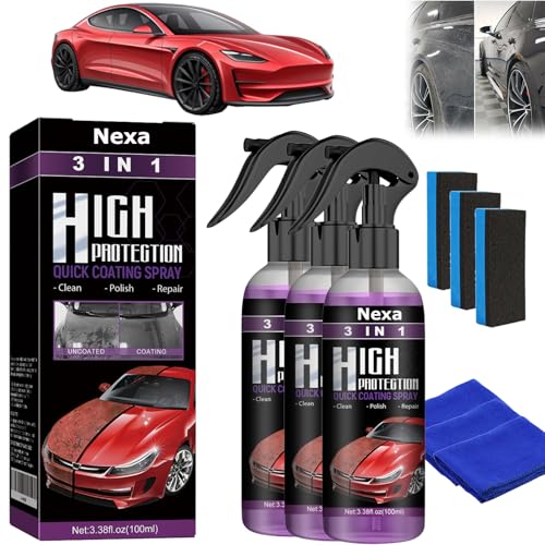 Turbo Shine Nexa, Turbo Shine Nexa Anti-Scratch Spray, Car Coating Spray, 3-in-1 Waterless Wash, Sprays Car Wax, Nanotech Coating and Scratch Repair for All Vehicles (3Pcs)