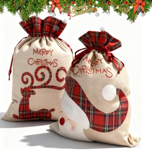 Rongrongago 2 Stück Weihnachtssack Groß, 56 x 40 cm Weihnachtsmann...