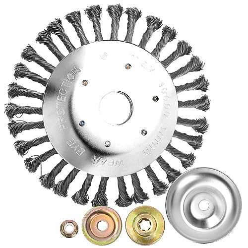 Wisebom 200 x 25,4mmCepillo para Desbrozadora 8 Pulgadas Cepillo Redondo de Rueda Alambre Acero Cabeza Recortadora Accesorios de Jardín Deshierbe Hierbas con 4 Adaptadores