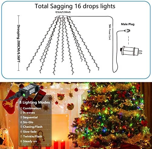 NIUB5 Christmas Tree Lights - Fairy Lights, Christmas Lights Indoor with 6.6 FT 16 String Lights 400 LED for Christmas Decorations