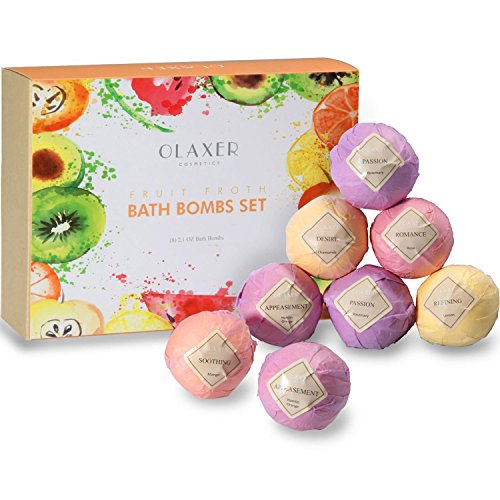 OLAXER 8 Bath Bombs Gift Set, Fruit Scent Bath Bombs Kit Natural Ingredients Bubble Bath, Great Gift for Men and Women