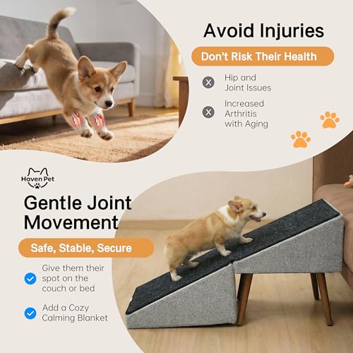 Image of Dog Ramp for Bed and Couch,Wooden Foldable Dog Ramp,17 Inch Working Height, Non-Slip Ramp with Replaceable Carpet for Small Senior Dogs, Furniture Ramp Protect Joints(Gray XL 17 inch H)