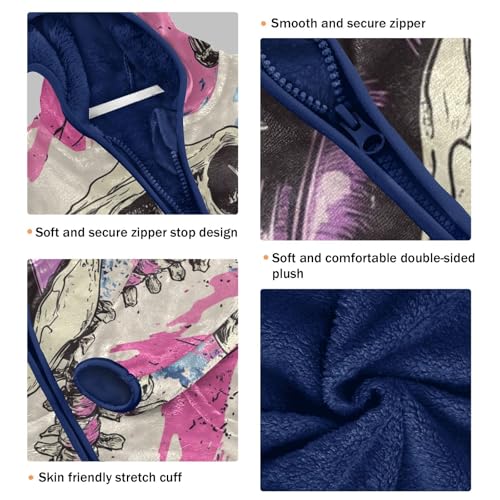 Graffiti Dinosaurs Skeleton Girls Fleece Jacket Girls Fall Jacket Girls Zip Up Hoodie Girls Sherpa Jacket 2-10T3