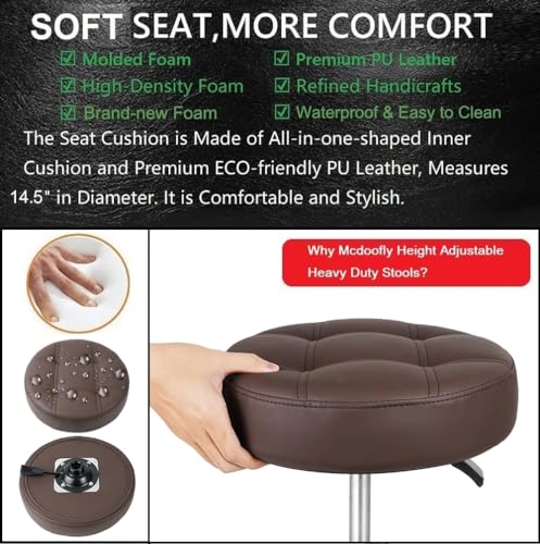 Image of Adjustable Heavy Duty Stool - Rolling Stools with Locking Caster Wheels - Swivel Stools Backless Chair for Home Kitchen Office Shop Tattoo Lash Tech Pedicure (Brown, Height 22 to 30 in)