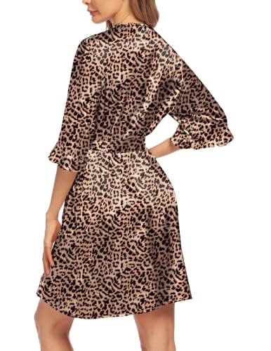 Image of Ekouaer Women's Satin Robe Valentines Lingerie for Women Kimono Bathrobe Short Ruffle Belted Robes Bridesmaids Sleepwear