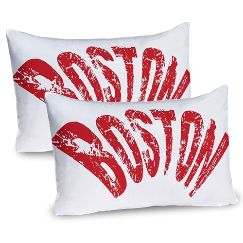 Ambesonne Boston Pillow Sham Set of 2, Calligraphic Illustration of Boston Damaged Looking Letters Curvy Form, Quality Microfiber Bedding Item for All Seasons, 36