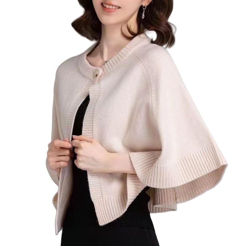 Poncho De Punto Suave con Abertura Frontal para Mujer Cálido con Hombros Descubiertos Ideal para Bodas Novias Damas De Honor Fiestas De Noche Color Beige Talla Única
