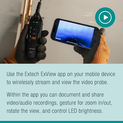 Image of Extech BRW450-D Wireless Dual HD Videoscope | 1280x720 dual HD, 5.5mm probe on 1.5m cable, IP67, ExView app, 5hr battery, case