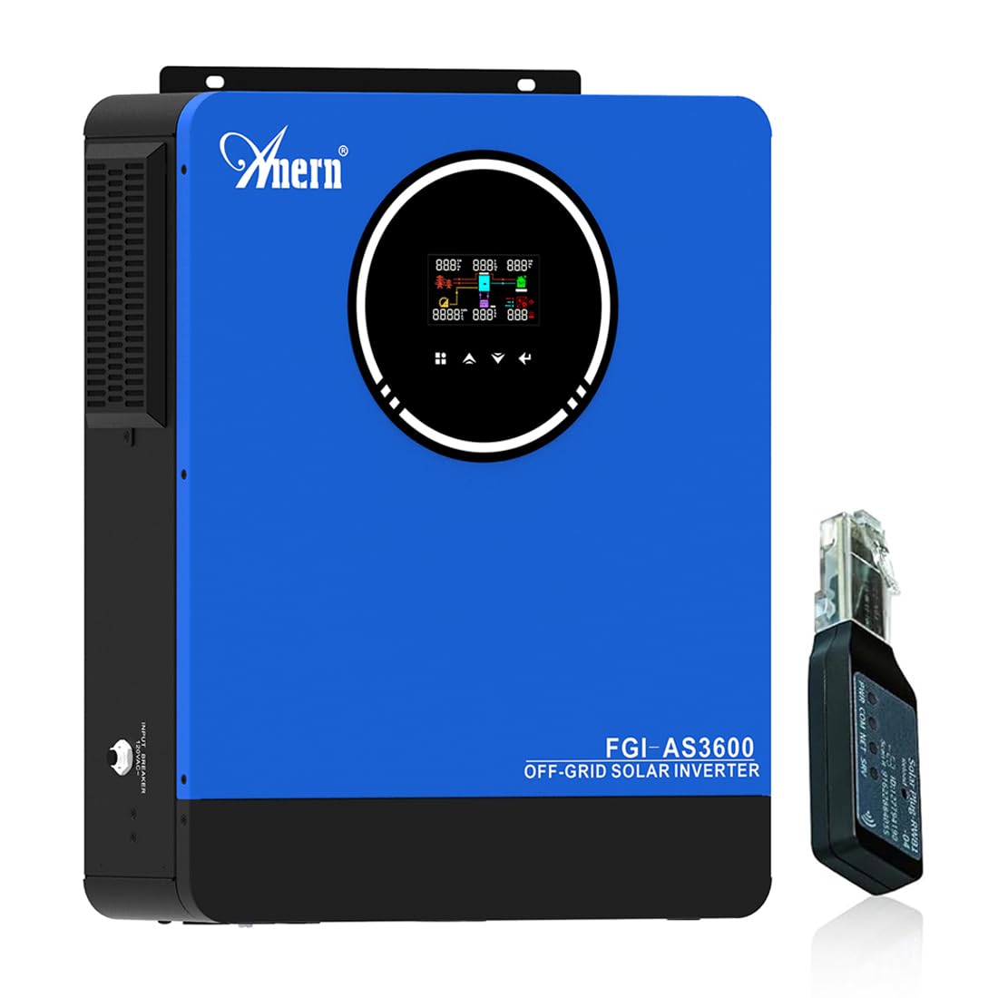 Anern 3600W Inversor Híbrido 24V CC a 110V CA Inversor Autónomo,Controlador Solar MPPT 120 A Integrado, Dos Salidas de CA, Compatible con Baterías de Plomo-ácido y Batería LiFePO4